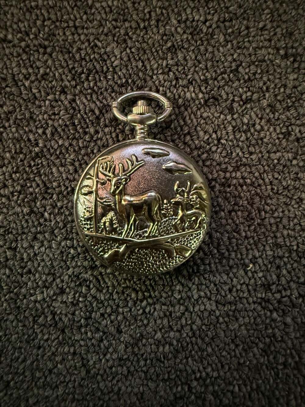 Benrus Quartz Pocket Watch with Embossed Deer Scene Cover